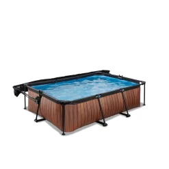 Exit Toys Exit - Piscina Wood efecto madera 220 x 150 x 65 cm con filtro y toldo negro