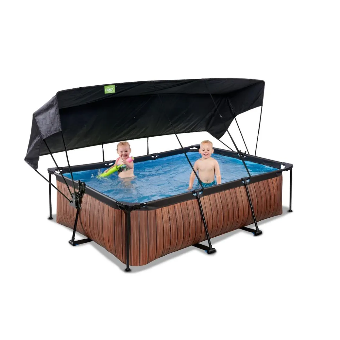 Exit Toys Exit - Piscina Wood efecto madera 220 x 150 x 65 cm con filtro y toldo negro