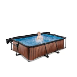 Exit Toys Exit - Piscina Wood efecto madera 220 x 150 x 65 cm con filtro y toldo negro