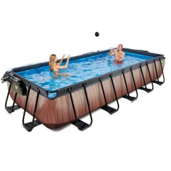 Exit Toys Exit - Piscina Wood efecto madera 540 x 250 x 100 cm con filtro de arena y cúpula