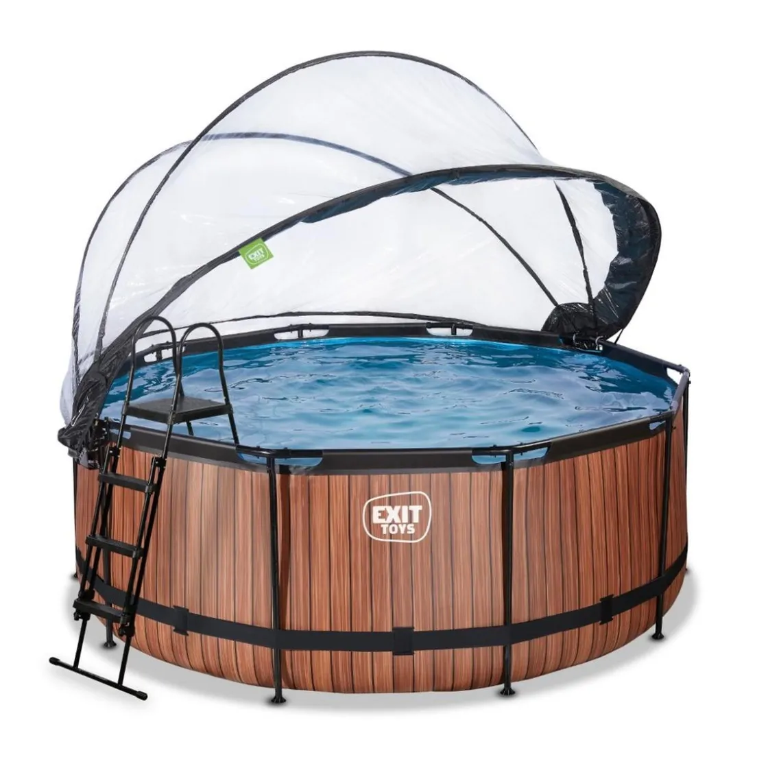Exit Toys Exit - Piscina Wood efecto madera marrón diámetro 360 x 122 cm con filtro de arena y cúpula transparente* Piscinas|Juguetes De Verano