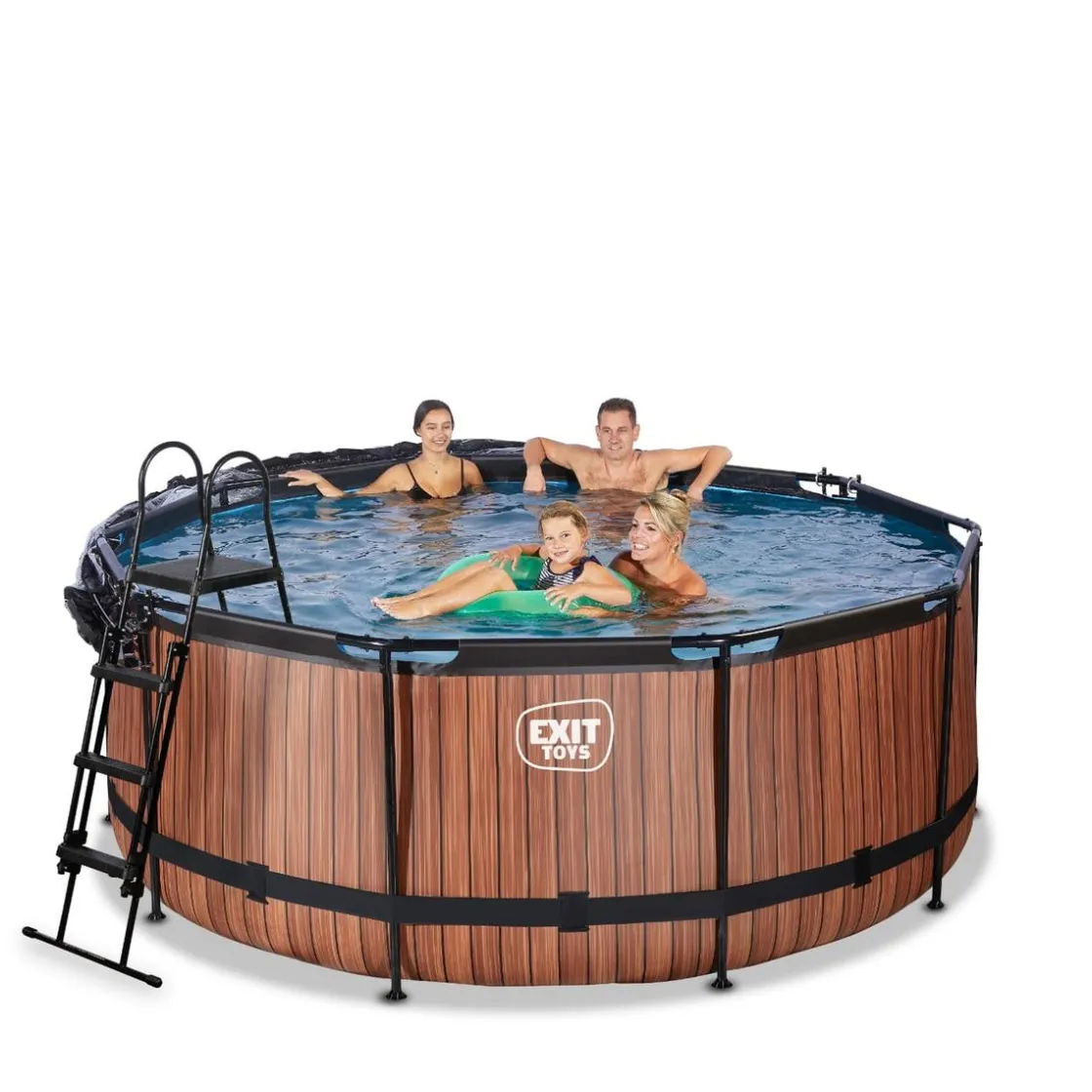 Exit Toys Exit - Piscina Wood efecto madera marrón diámetro 360 x 122 cm con filtro de arena y cúpula transparente* Piscinas|Juguetes De Verano