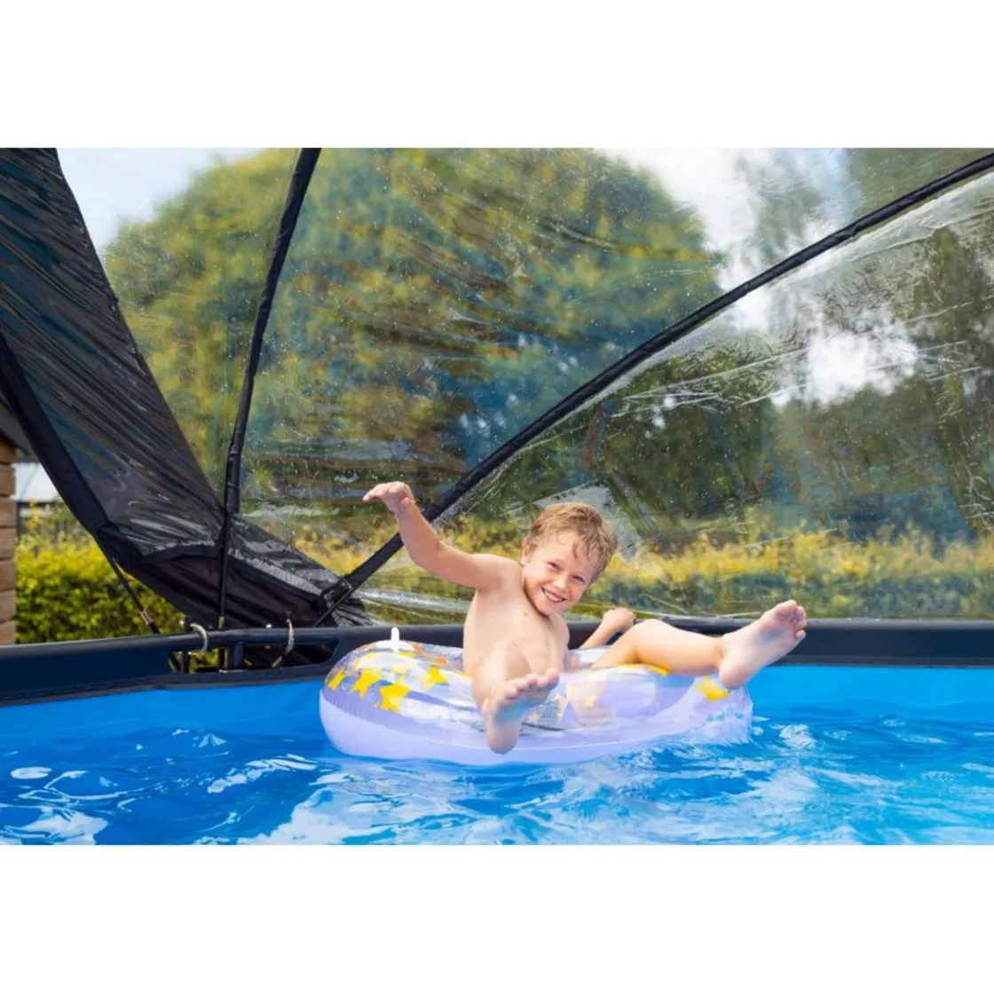 Exit Toys Exit - Piscina Wood efecto madera marrón diámetro 360 x 122 cm con filtro de arena y cúpula transparente* Piscinas|Juguetes De Verano