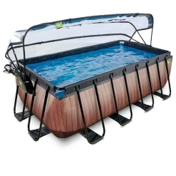 Exit Toys Exit - Piscina Wood efecto madera 400 x 200 x 122 cm con filtro de arena, cúpula y bomba de calor