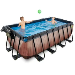 Exit Toys Exit - Piscina Wood efecto madera 400 x 200 x 122 cm con filtro de arena, cúpula y bomba de calor