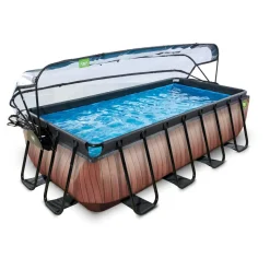 Exit Toys Exit - Piscina Wood efecto madera 400 x 200 x 100 cm con filtro de arena, cúpula y bomba de calor* Piscinas|Juguetes De Verano