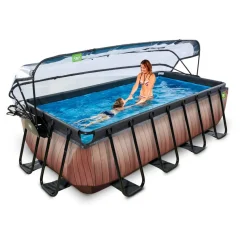Exit Toys Exit - Piscina Wood efecto madera 400 x 200 x 100 cm con filtro de arena, cúpula y bomba de calor* Piscinas|Juguetes De Verano
