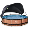 Exit Toys Exit - Piscina Wood efecto madera diámetro 360 x 76 cm con filtro y toldo negro* Piscinas|Juguetes De Verano
