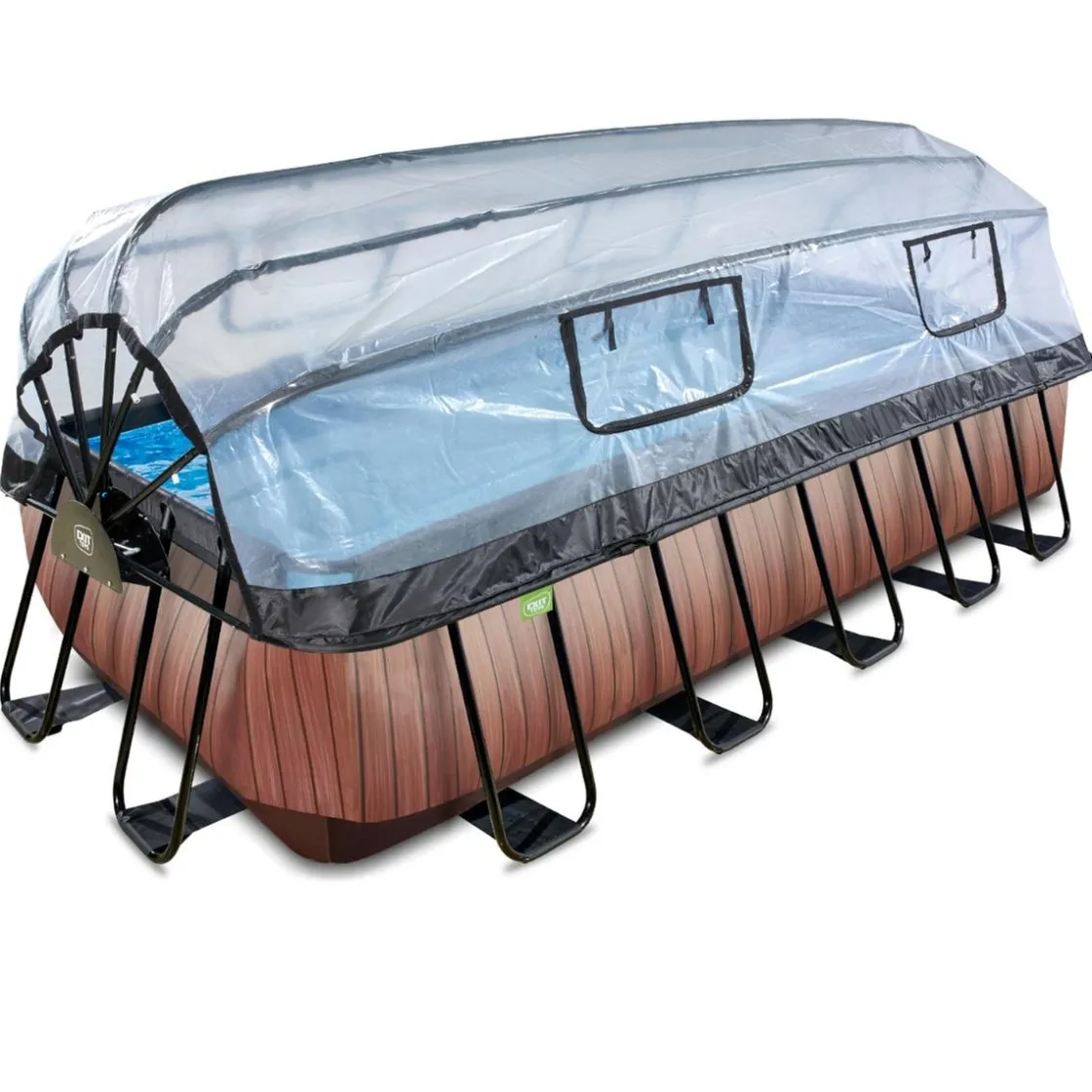 Exit Toys Exit - Piscina Wood efecto madera 540 x 250 x 122 cm con filtro de arena y cúpula