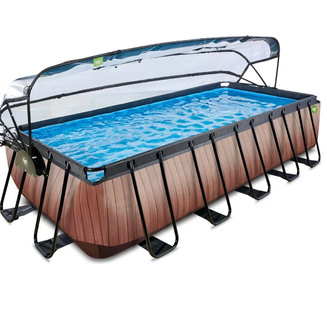 Exit Toys Exit - Piscina Wood efecto madera 540 x 250 x 122 cm con filtro de arena y cúpula