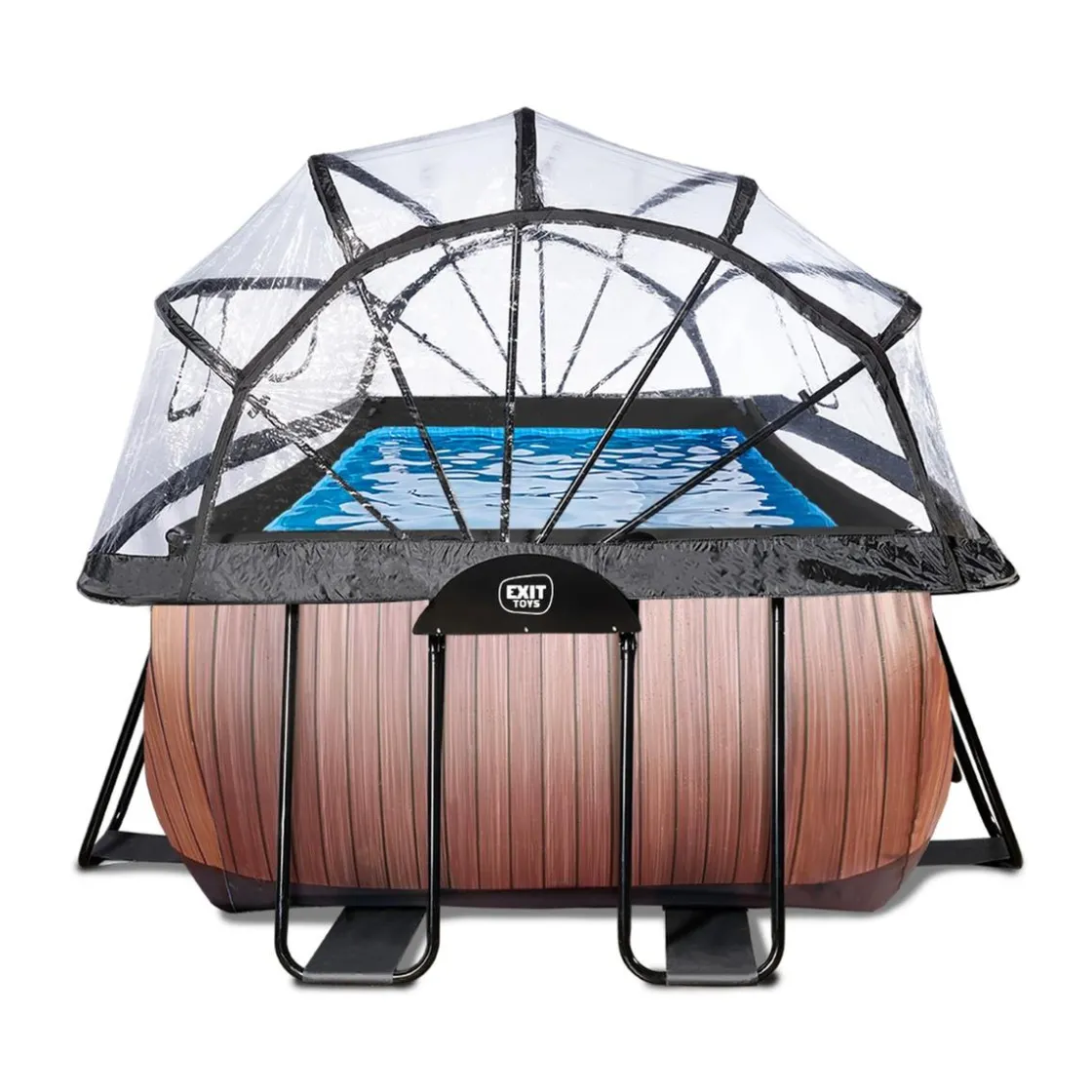 Exit Toys Exit - Piscina Wood efecto madera 540 x 250 x 122 cm con filtro de arena y cúpula