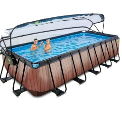 Exit Toys Exit - Piscina Wood efecto madera 540 x 250 x 122 cm con filtro de arena y cúpula