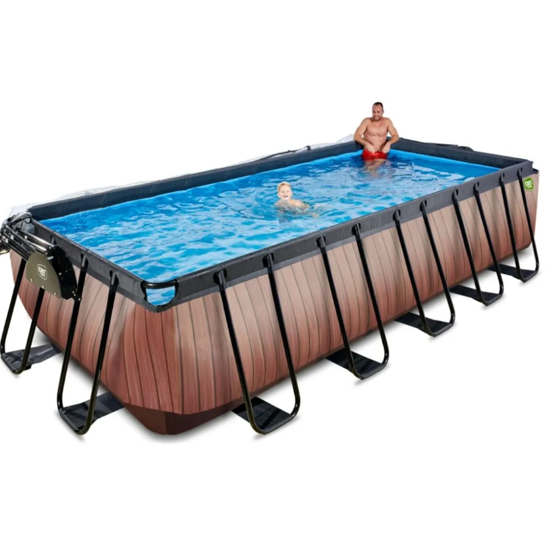 Exit Toys Exit - Piscina Wood efecto madera 540 x 250 x 122 cm con filtro de arena y cúpula