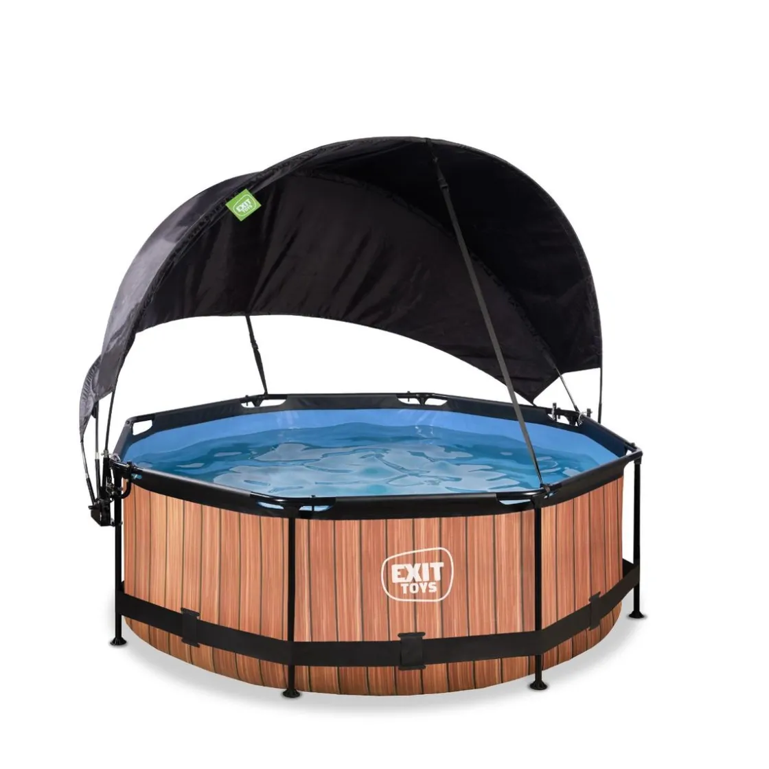 Exit Toys Exit - Piscina Wood efecto madera marrón diámetro 244 x 76 cm con filtro y toldo negro* Piscinas|Juguetes De Verano