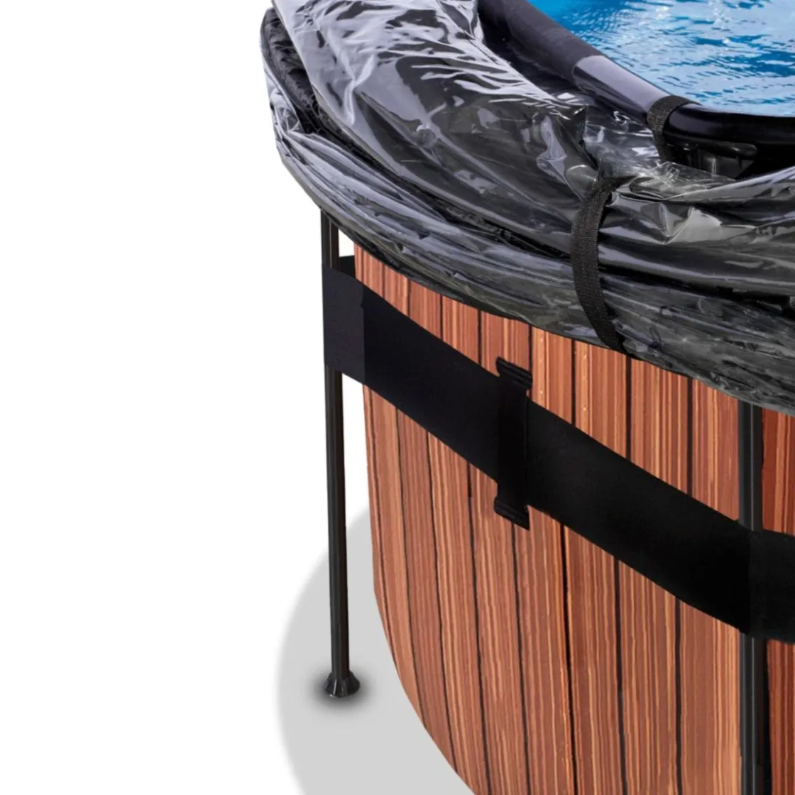 Exit Toys Exit - Piscina Wood efecto madera diámetro 427 x 122 cm con filtro de arena y cúpula