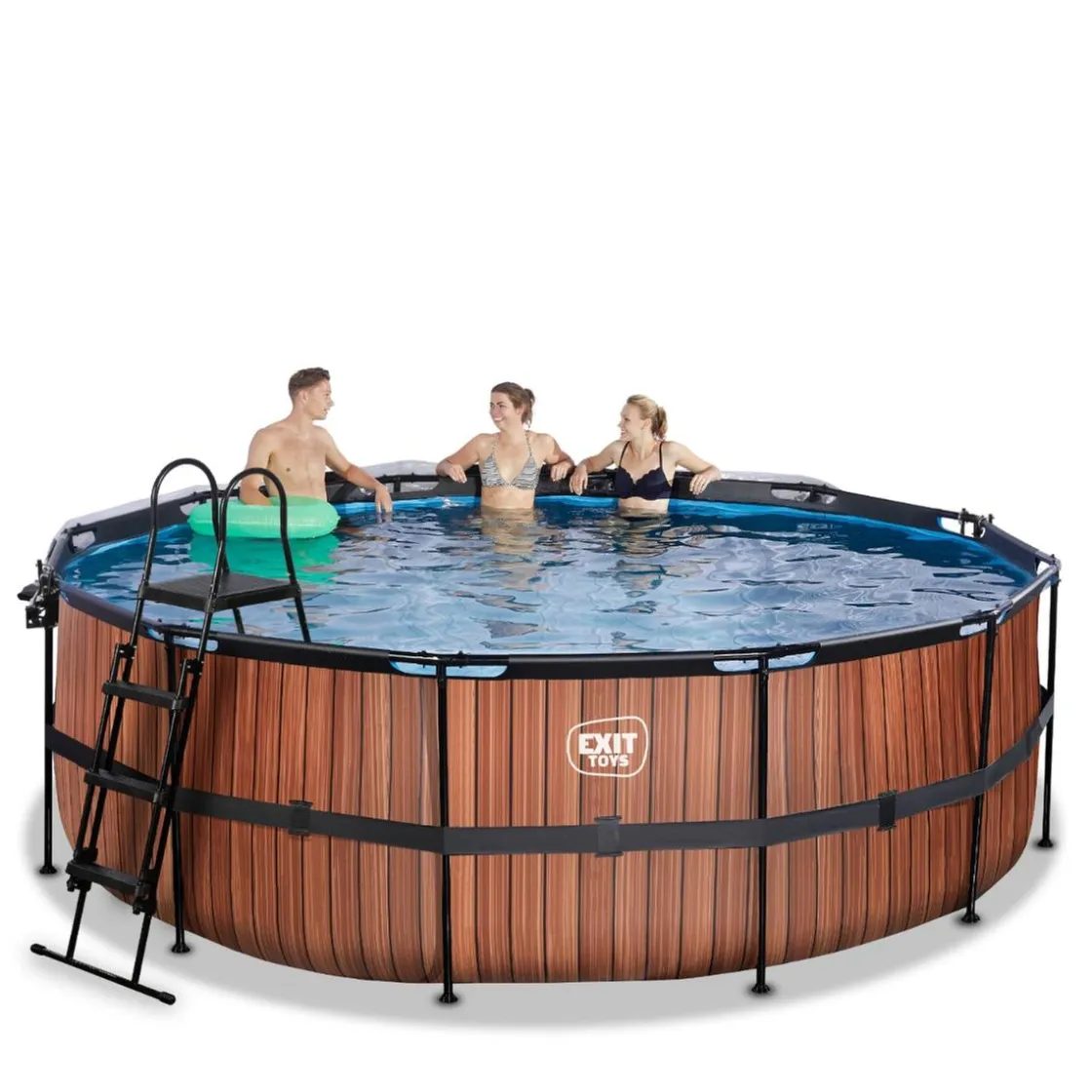Exit Toys Exit - Piscina Wood efecto madera diámetro 427 x 122 cm con filtro de arena y cúpula