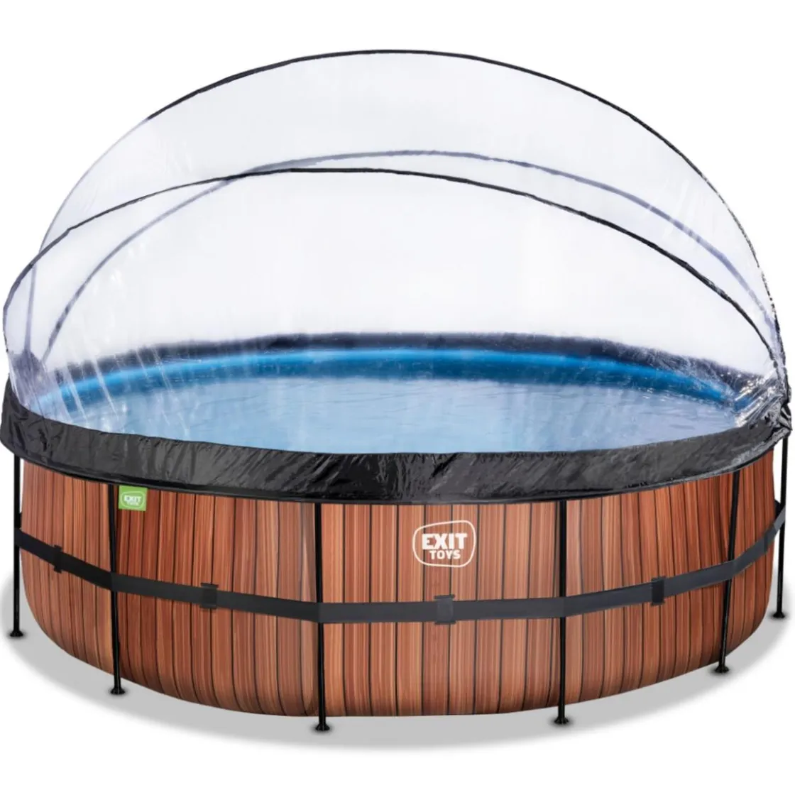 Exit Toys Exit - Piscina Wood efecto madera diámetro 450 x 122 cm con filtro de arena, cúpula y bomba de calor* Piscinas|Juguetes De Verano