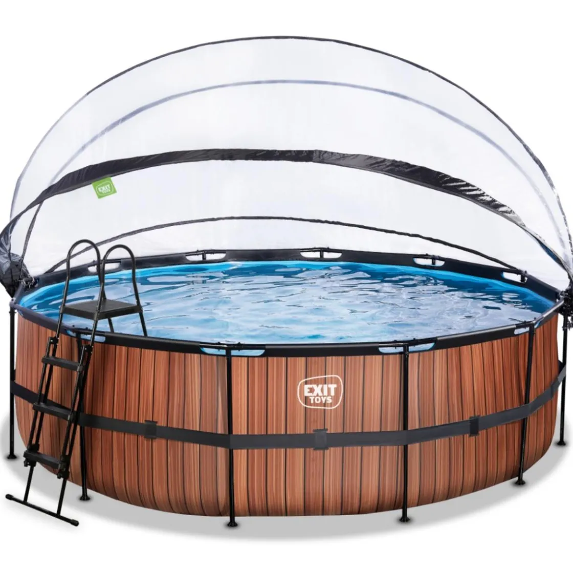 Exit Toys Exit - Piscina Wood efecto madera diámetro 450 x 122 cm con filtro de arena, cúpula y bomba de calor* Piscinas|Juguetes De Verano