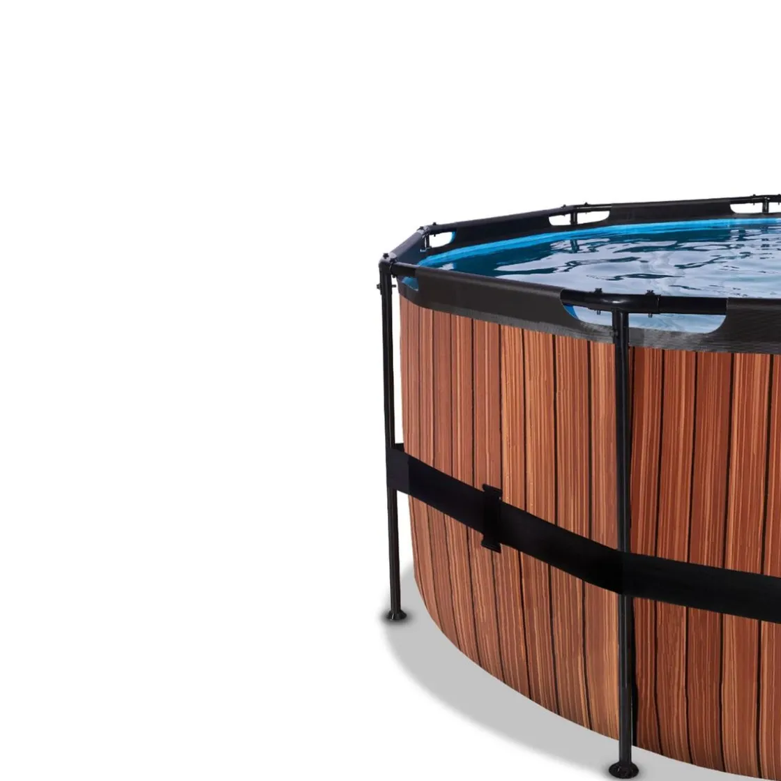 Exit Toys Exit - Piscina Wood efecto madera diámetro 450 x 122 cm con filtro de arena, cúpula y bomba de calor* Piscinas|Juguetes De Verano