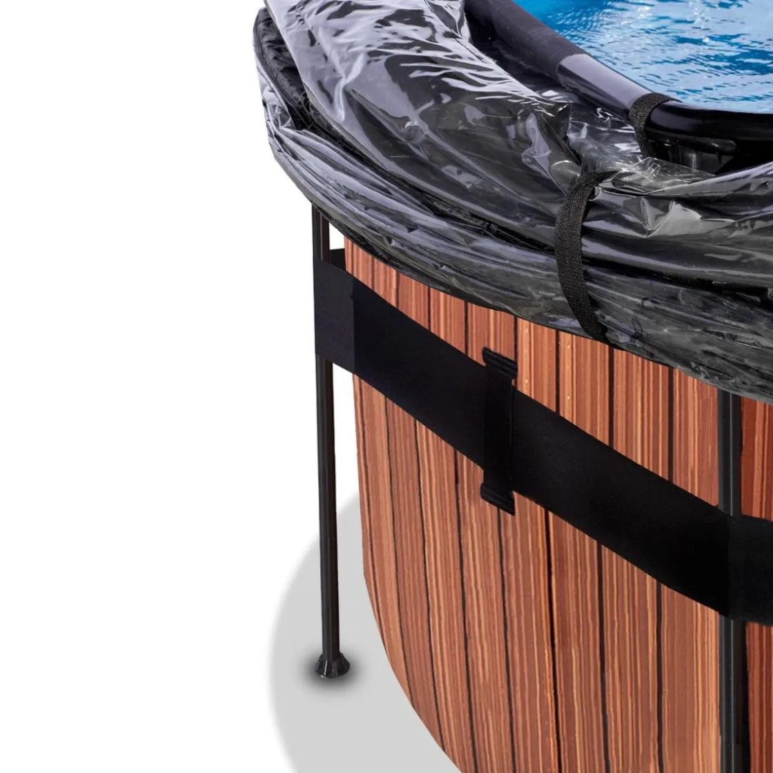 Exit Toys Exit - Piscina Wood efecto madera diámetro 450 x 122 cm con filtro de arena, cúpula y bomba de calor* Piscinas|Juguetes De Verano