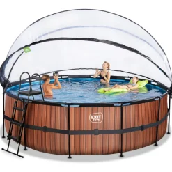 Exit Toys Exit - Piscina Wood efecto madera diámetro 450 x 122 cm con filtro de arena, cúpula y bomba de calor* Piscinas|Juguetes De Verano