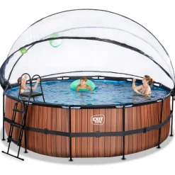 Exit Toys Exit - Piscina Wood efecto madera diámetro 450 x 122 cm con filtro de arena, cúpula y bomba de calor* Piscinas|Juguetes De Verano