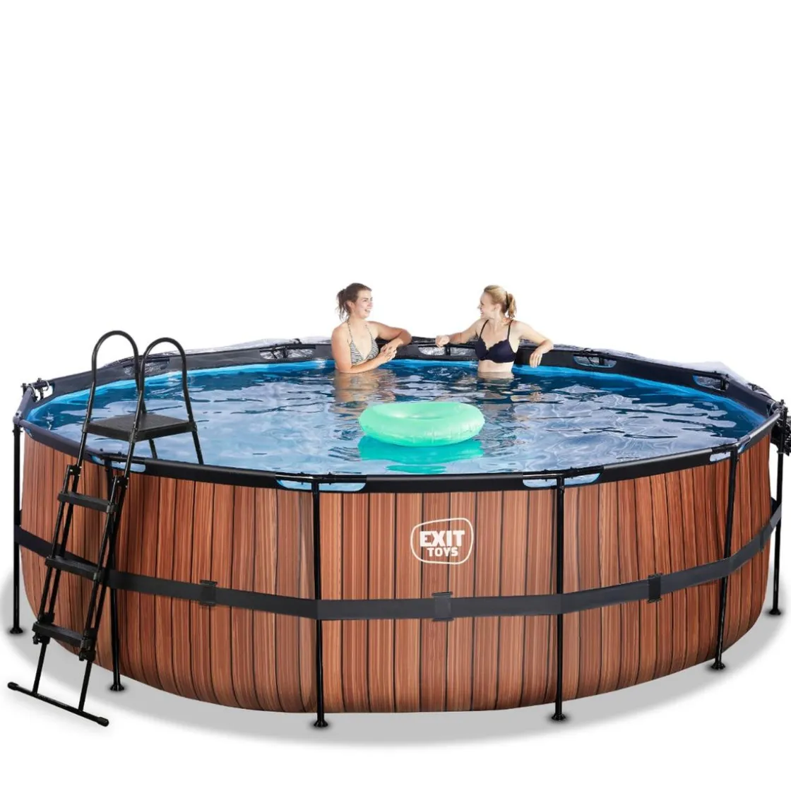 Exit Toys Exit - Piscina Wood efecto madera diámetro 450 x 122 cm con filtro de arena, cúpula y bomba de calor* Piscinas|Juguetes De Verano