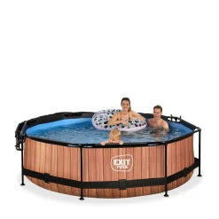 Exit Toys Exit - Piscina Wood efecto madera diámetro 300 x 76 cm con filtro y toldo negro