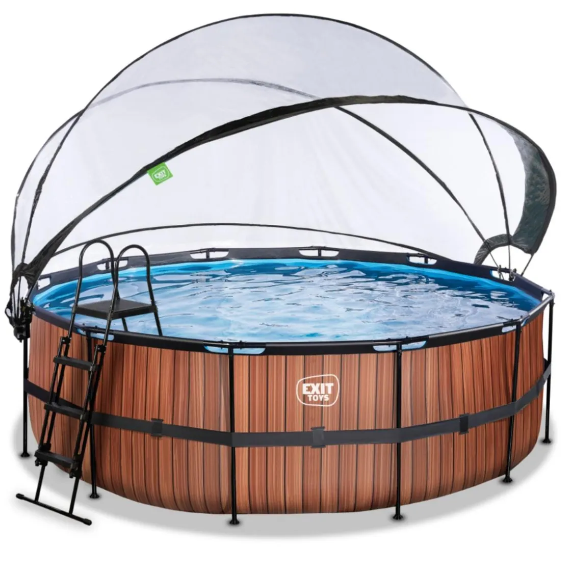 Exit Toys Exit - Piscina Wood efecto madera diámetro 427 x 122 cm con filtro de arena, cúpula y bomba de calor* Piscinas|Juguetes De Verano