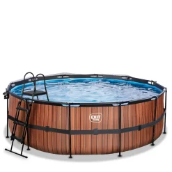Exit Toys Exit - Piscina Wood efecto madera diámetro 427 x 122 cm con filtro de arena, cúpula y bomba de calor* Piscinas|Juguetes De Verano