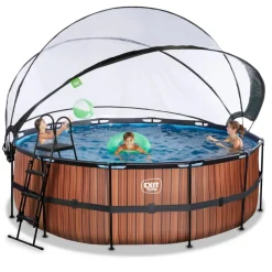Exit Toys Exit - Piscina Wood efecto madera diámetro 427 x 122 cm con filtro de arena, cúpula y bomba de calor* Piscinas|Juguetes De Verano
