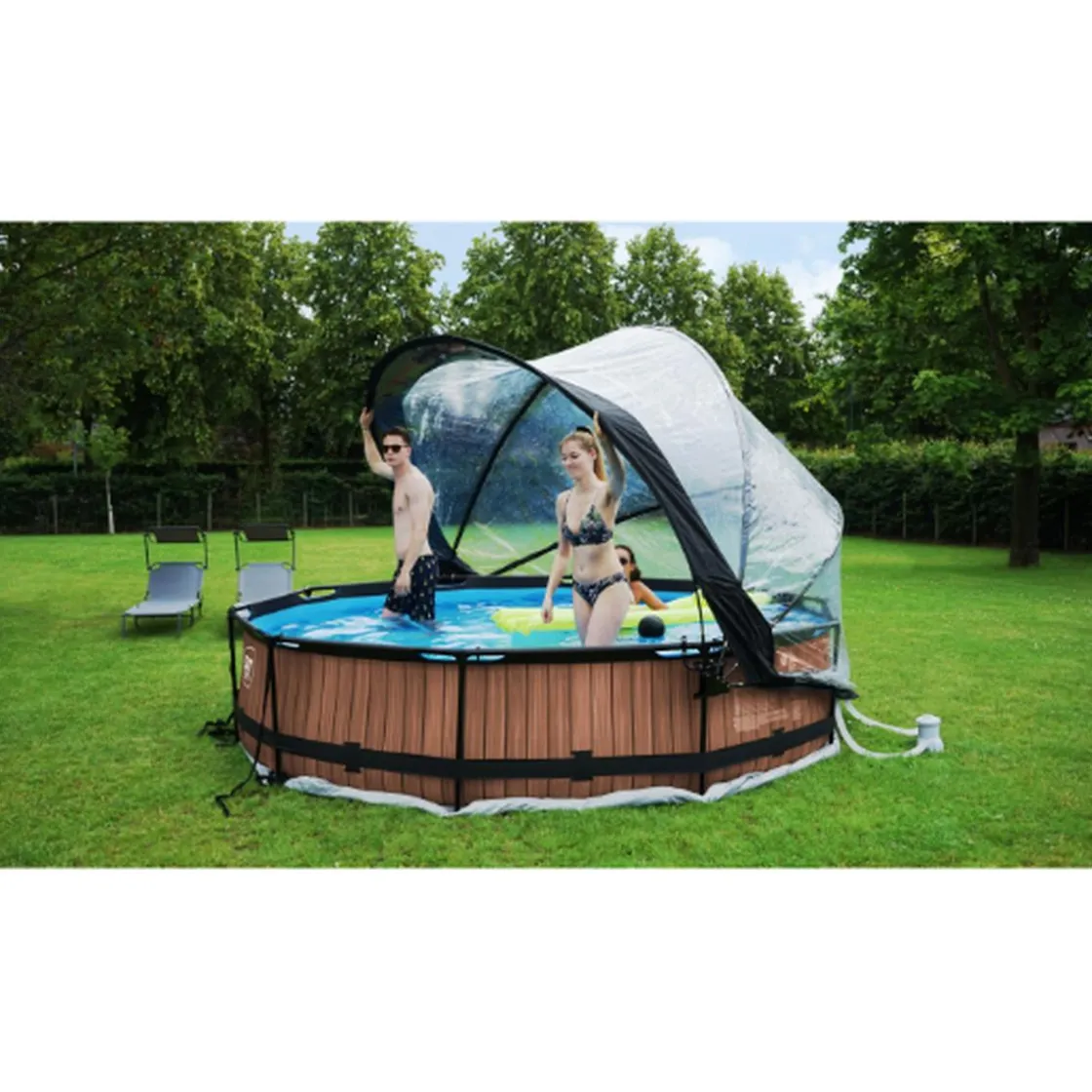 Exit Toys EXIT - Piscina Wood redonda 360 cm con cúpula y bomba de filtro* Piscinas|Juguetes De Verano