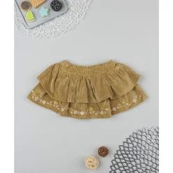 Prenatal Falda niña en terciopelo marrón con bordados