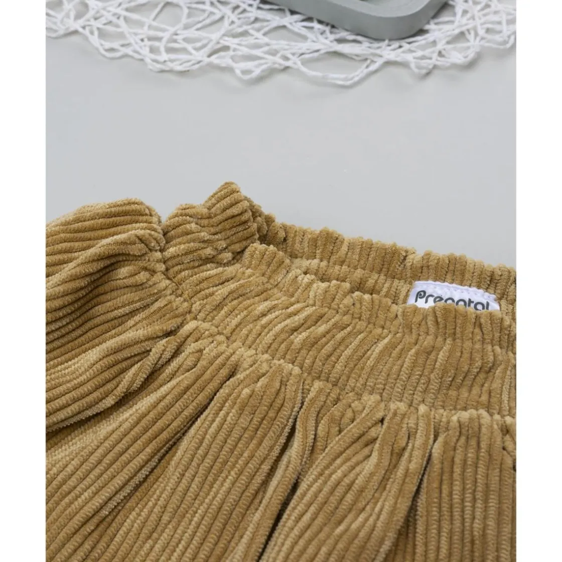 Prenatal Falda niña en terciopelo marrón con bordados