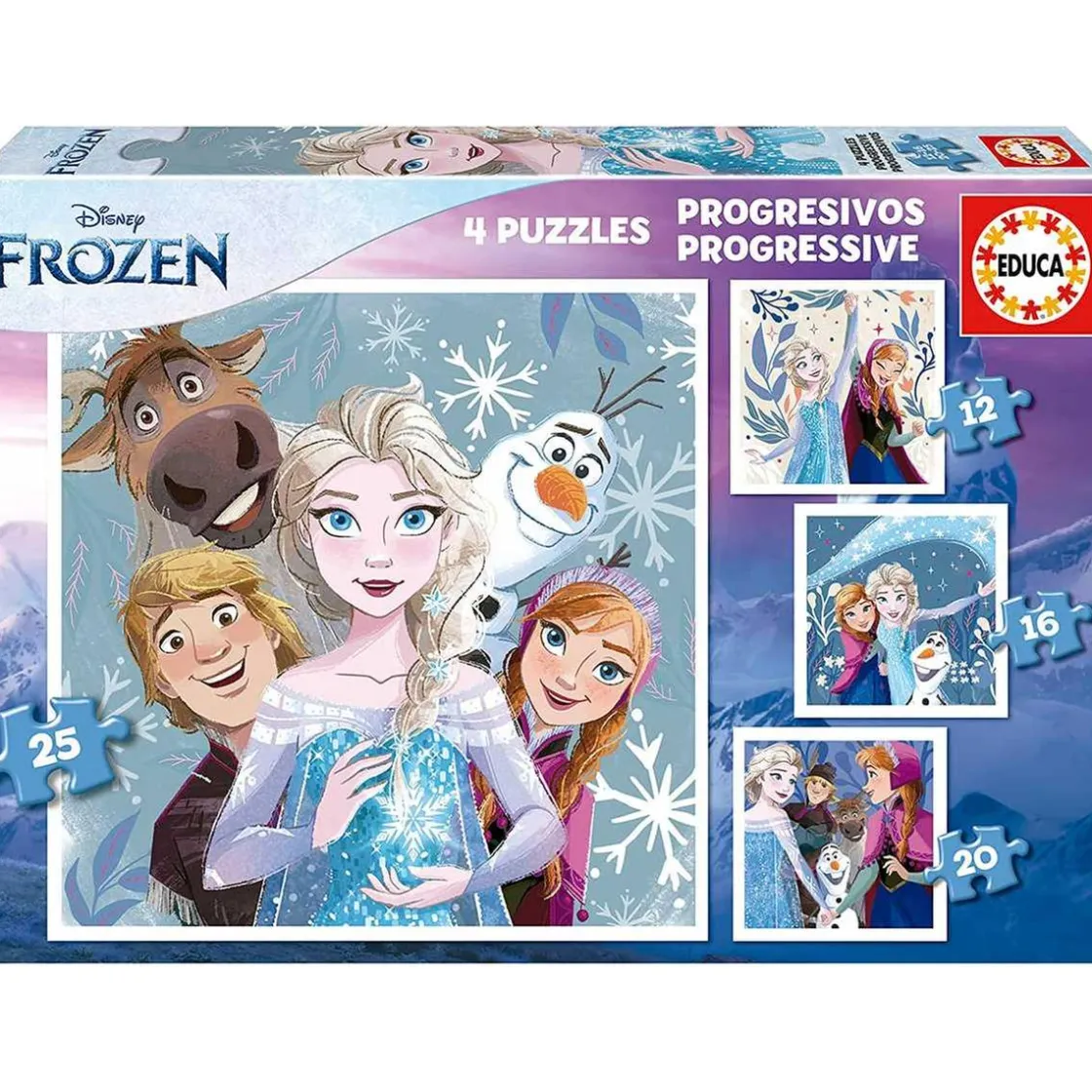 EDUCA BORRAS Frozen - Set de puzzles infantiles progresivos con imágenes de Frozen, 12 a 25 piezas ㅤ* Juegos Y Puzzles