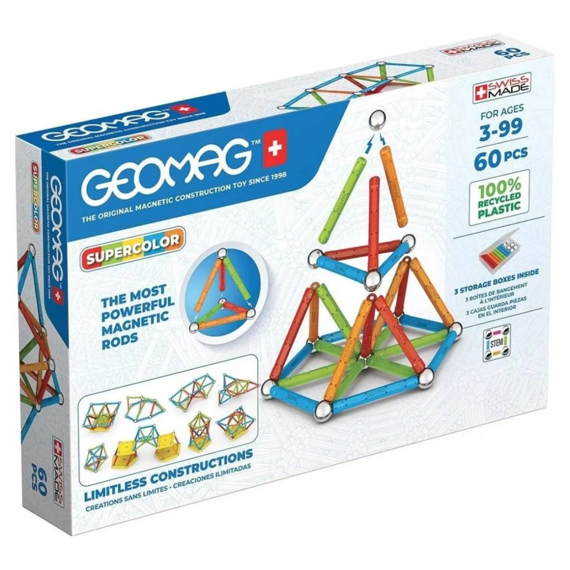 TOY PARTNER Geomag - Super color reciclado 60 pcs* Steam