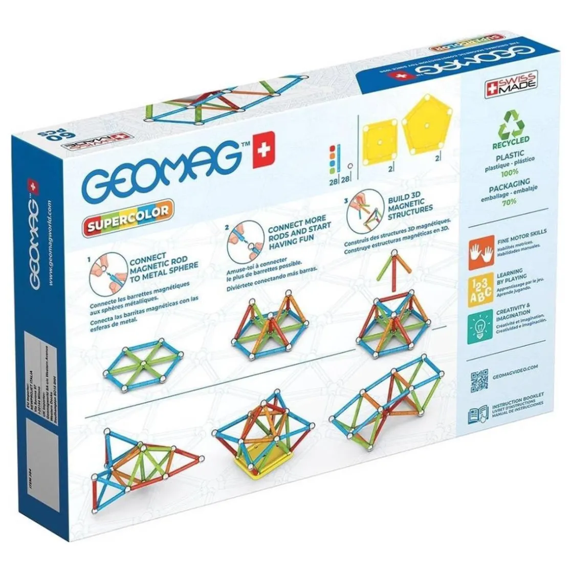 TOY PARTNER Geomag - Super color reciclado 60 pcs* Steam
