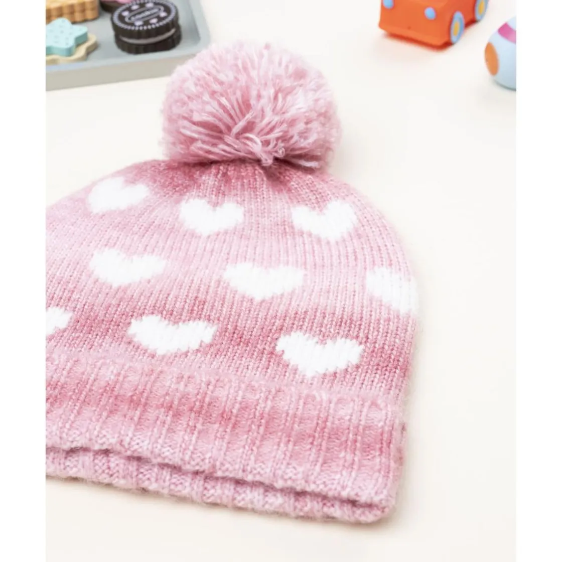Prenatal Gorro rosa de niña en tricot con corazones