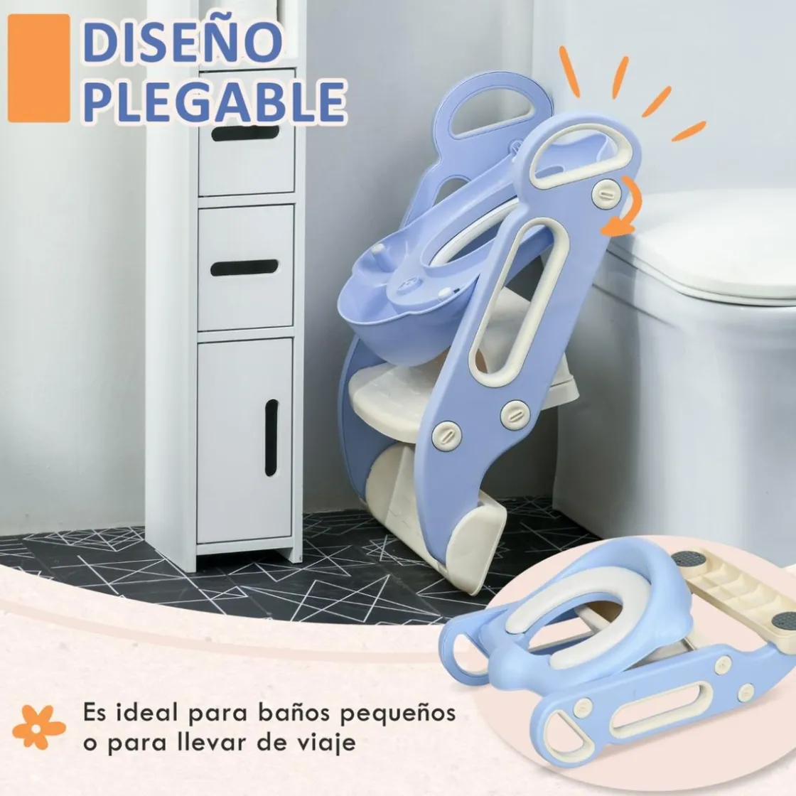Homcom - Adaptador WC plegable Azul y Blanco* Baño Y Accesorios·Orinales Y Reductores