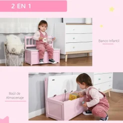 Homcom - Baúl para juguetes Madera Rosa