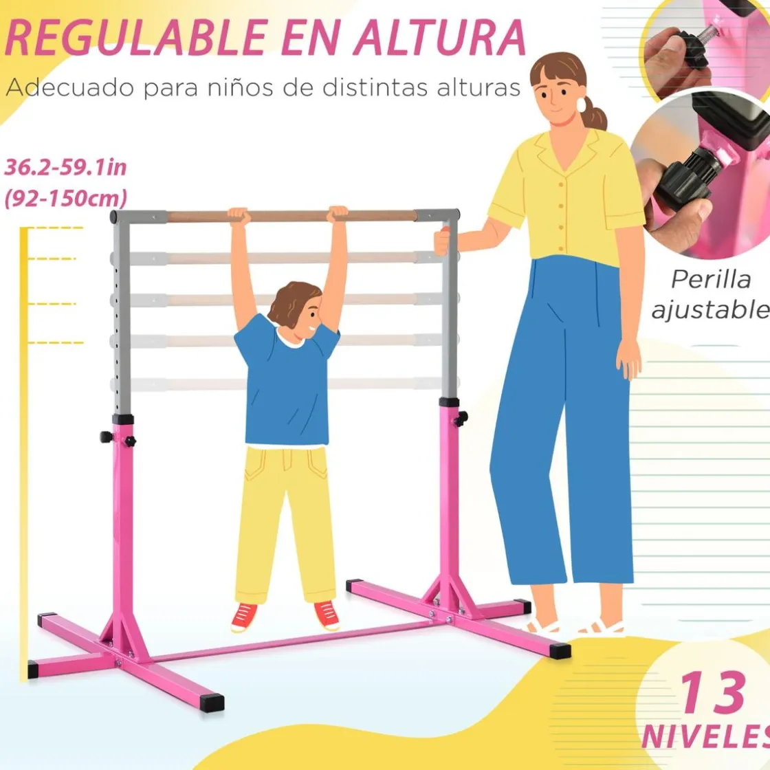 Homcom - Barra de gimnasia con altura ajustable Rosa* Deportes
