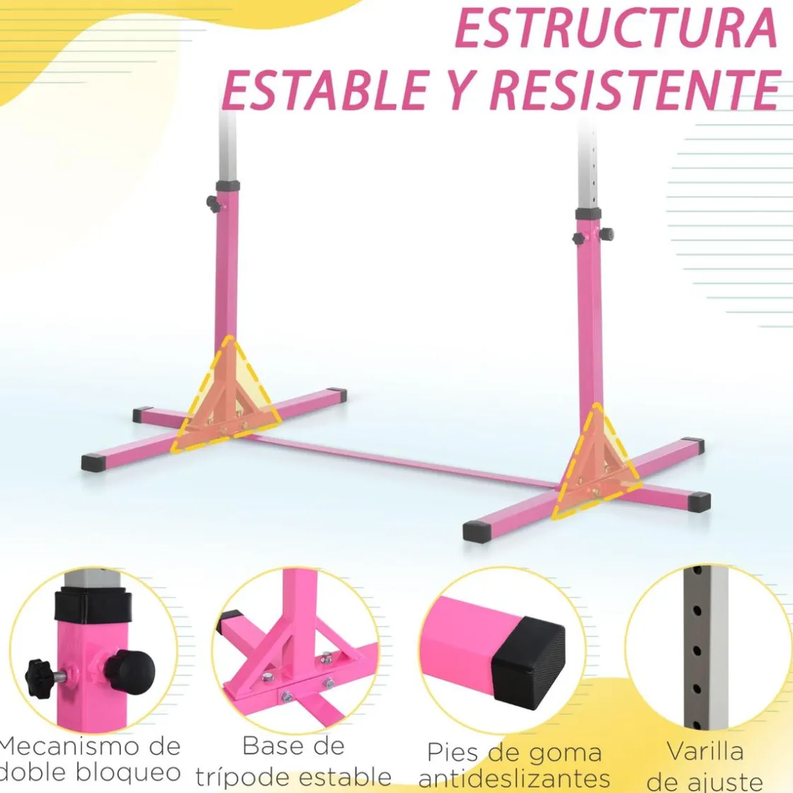 Homcom - Barra de gimnasia con altura ajustable Rosa* Deportes