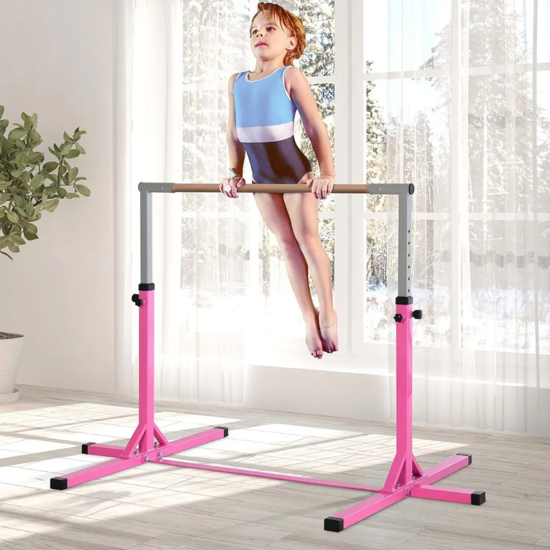 Homcom - Barra de gimnasia con altura ajustable Rosa* Deportes