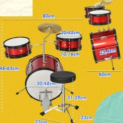 AIYAPLAY Homcom - Batería con taburete Rojo