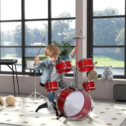 AIYAPLAY Homcom - Batería infantil 6 piezas con taburete Rojo