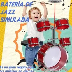 AIYAPLAY Homcom - Batería infantil 6 piezas con taburete Rojo