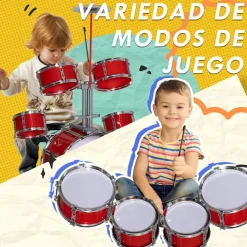 AIYAPLAY Homcom - Batería infantil 6 piezas con taburete Rojo