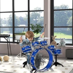 AIYAPLAY Homcom - Batería infantil 7 piezas con taburete Azul* Música|Electrónicos