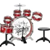 AIYAPLAY Homcom - Batería infantil 7 piezas con taburete Rojo* Música|Electrónicos