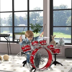 AIYAPLAY Homcom - Batería infantil 7 piezas con taburete Rojo* Música|Electrónicos